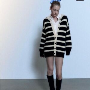 New ZARA Wool Striped Long Knit Dress Cardigan Jacket Dress Size S